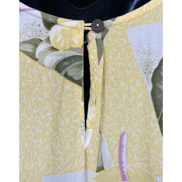 Baik Baik Honolulu Women Yellow Midi Dress Large L Floral Sleeveless Rayon EUC - Picture 5 of 7